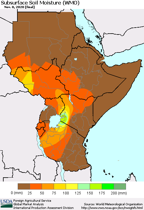 Eastern Africa Subsurface Soil Moisture (WMO) Thematic Map For 11/2/2020 - 11/8/2020