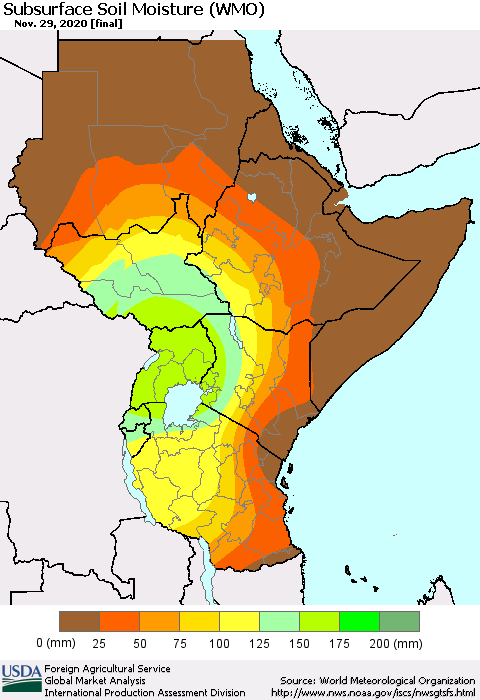 Eastern Africa Subsurface Soil Moisture (WMO) Thematic Map For 11/23/2020 - 11/29/2020