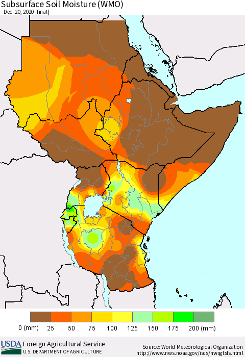Eastern Africa Subsurface Soil Moisture (WMO) Thematic Map For 12/14/2020 - 12/20/2020