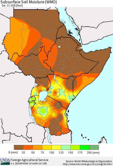 Eastern Africa Subsurface Soil Moisture (WMO) Thematic Map For 12/21/2020 - 12/27/2020