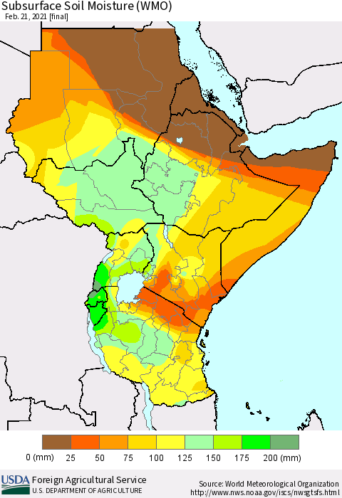 Eastern Africa Subsurface Soil Moisture (WMO) Thematic Map For 2/15/2021 - 2/21/2021