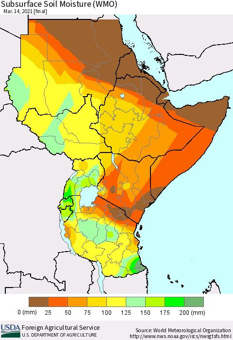 Eastern Africa Subsurface Soil Moisture (WMO) Thematic Map For 3/8/2021 - 3/14/2021