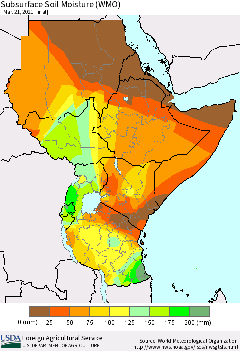 Eastern Africa Subsurface Soil Moisture (WMO) Thematic Map For 3/15/2021 - 3/21/2021