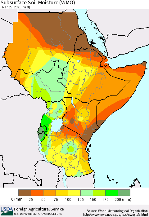 Eastern Africa Subsurface Soil Moisture (WMO) Thematic Map For 3/22/2021 - 3/28/2021