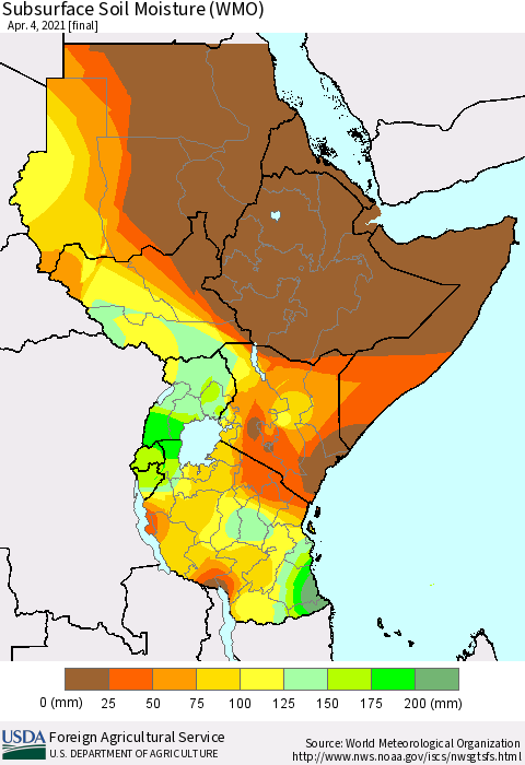 Eastern Africa Subsurface Soil Moisture (WMO) Thematic Map For 3/29/2021 - 4/4/2021