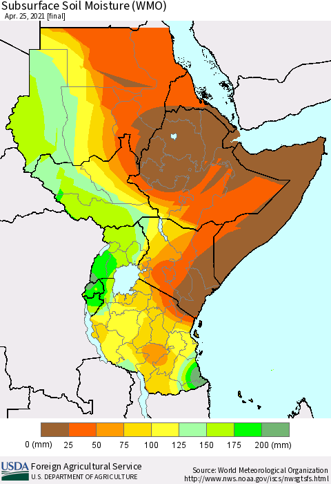 Eastern Africa Subsurface Soil Moisture (WMO) Thematic Map For 4/19/2021 - 4/25/2021