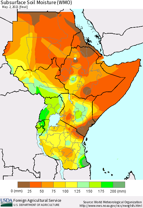 Eastern Africa Subsurface Soil Moisture (WMO) Thematic Map For 4/26/2021 - 5/2/2021