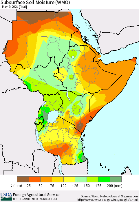 Eastern Africa Subsurface Soil Moisture (WMO) Thematic Map For 5/3/2021 - 5/9/2021
