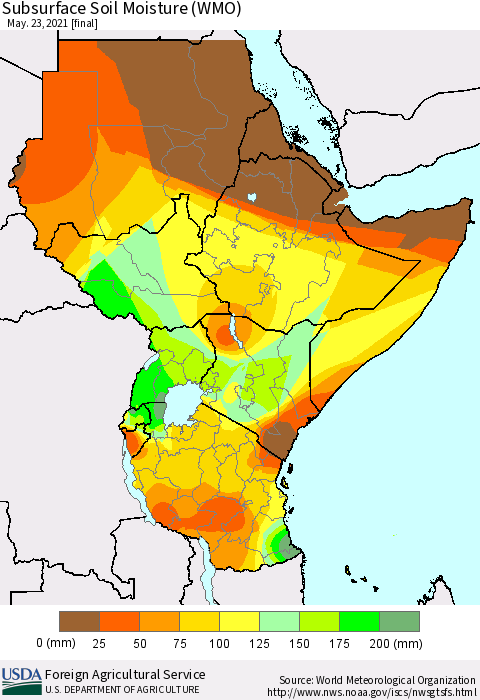 Eastern Africa Subsurface Soil Moisture (WMO) Thematic Map For 5/17/2021 - 5/23/2021