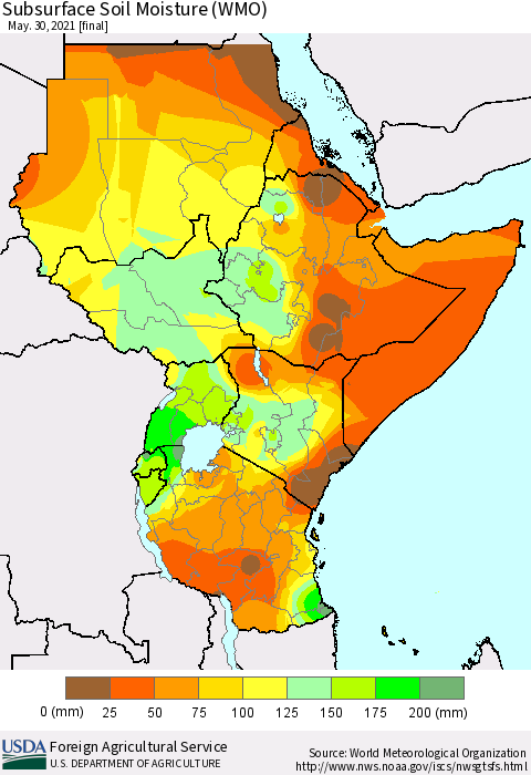Eastern Africa Subsurface Soil Moisture (WMO) Thematic Map For 5/24/2021 - 5/30/2021