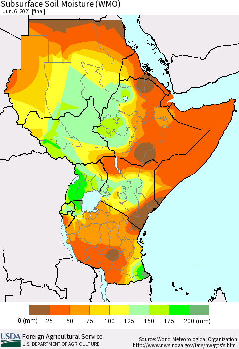Eastern Africa Subsurface Soil Moisture (WMO) Thematic Map For 5/31/2021 - 6/6/2021