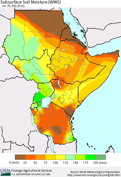 Eastern Africa Subsurface Soil Moisture (WMO) Thematic Map For 6/14/2021 - 6/20/2021
