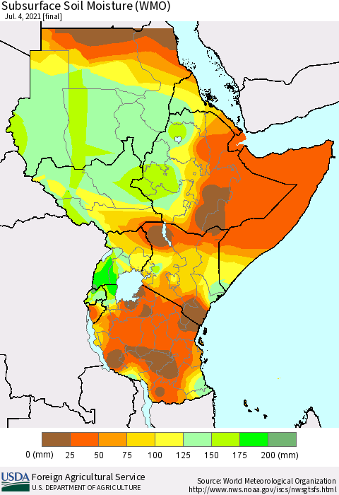 Eastern Africa Subsurface Soil Moisture (WMO) Thematic Map For 6/28/2021 - 7/4/2021