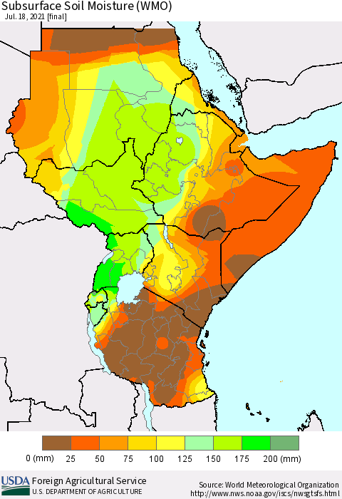 Eastern Africa Subsurface Soil Moisture (WMO) Thematic Map For 7/12/2021 - 7/18/2021