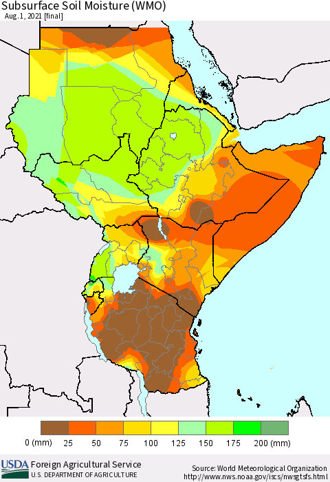 Eastern Africa Subsurface Soil Moisture (WMO) Thematic Map For 7/26/2021 - 8/1/2021