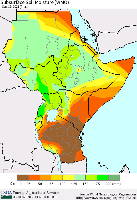Eastern Africa Subsurface Soil Moisture (WMO) Thematic Map For 9/13/2021 - 9/19/2021