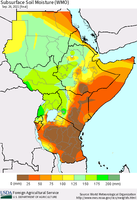 Eastern Africa Subsurface Soil Moisture (WMO) Thematic Map For 9/20/2021 - 9/26/2021