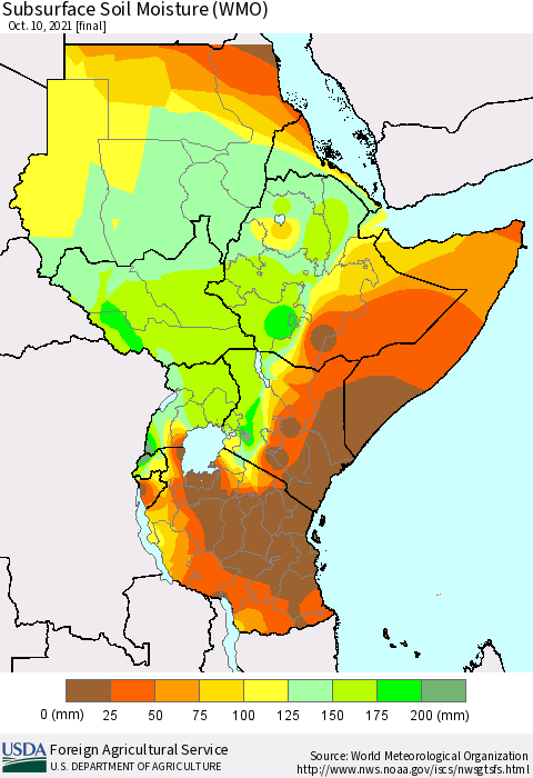 Eastern Africa Subsurface Soil Moisture (WMO) Thematic Map For 10/4/2021 - 10/10/2021
