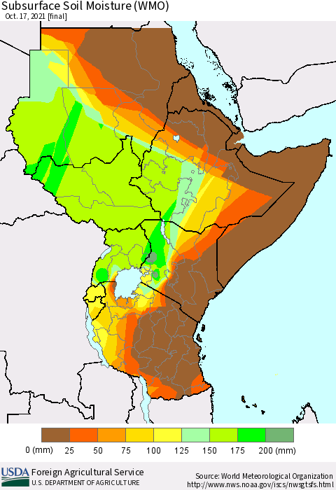 Eastern Africa Subsurface Soil Moisture (WMO) Thematic Map For 10/11/2021 - 10/17/2021