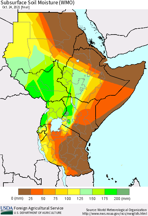 Eastern Africa Subsurface Soil Moisture (WMO) Thematic Map For 10/18/2021 - 10/24/2021