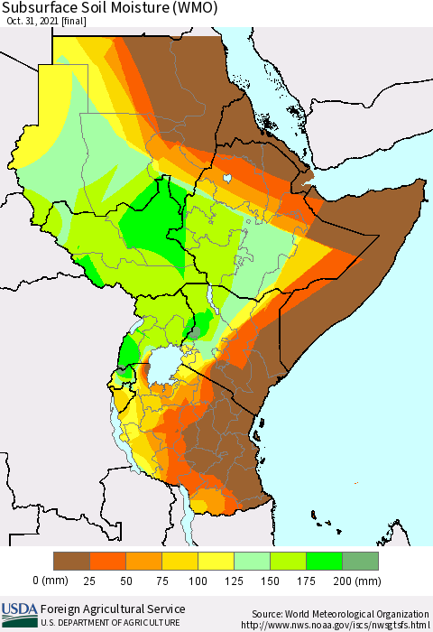 Eastern Africa Subsurface Soil Moisture (WMO) Thematic Map For 10/25/2021 - 10/31/2021