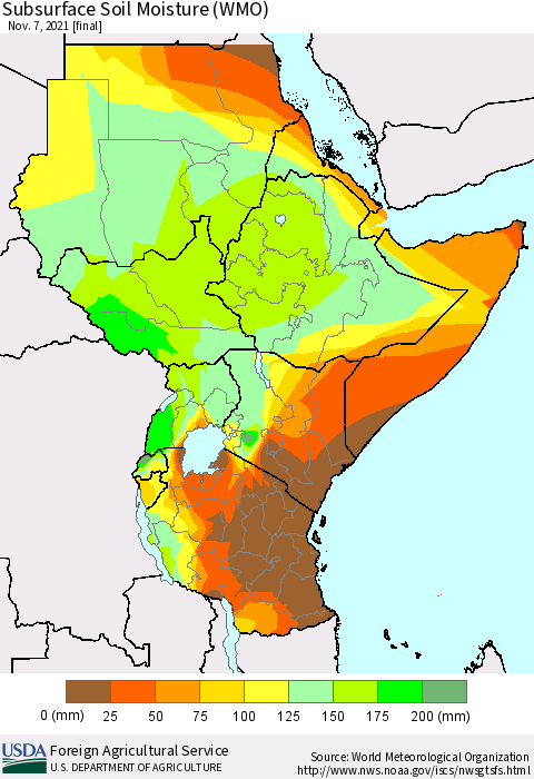 Eastern Africa Subsurface Soil Moisture (WMO) Thematic Map For 11/1/2021 - 11/7/2021