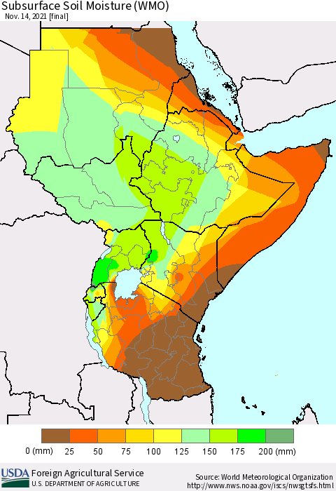 Eastern Africa Subsurface Soil Moisture (WMO) Thematic Map For 11/8/2021 - 11/14/2021
