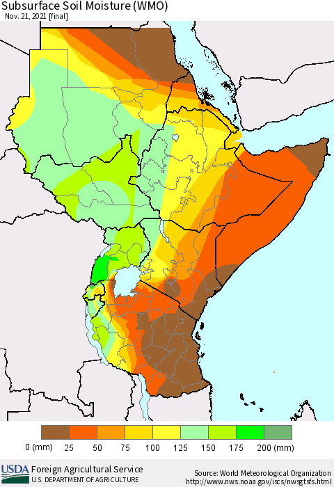 Eastern Africa Subsurface Soil Moisture (WMO) Thematic Map For 11/15/2021 - 11/21/2021