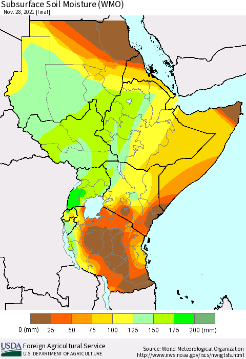 Eastern Africa Subsurface Soil Moisture (WMO) Thematic Map For 11/22/2021 - 11/28/2021