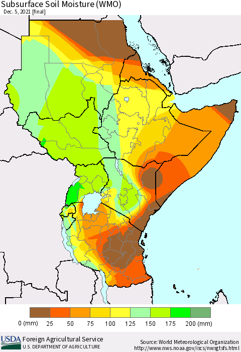 Eastern Africa Subsurface Soil Moisture (WMO) Thematic Map For 11/29/2021 - 12/5/2021