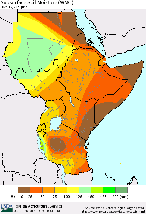 Eastern Africa Subsurface Soil Moisture (WMO) Thematic Map For 12/6/2021 - 12/12/2021