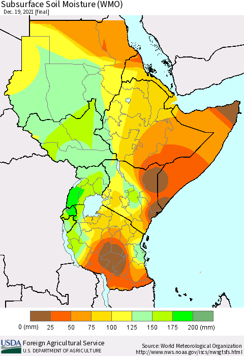 Eastern Africa Subsurface Soil Moisture (WMO) Thematic Map For 12/13/2021 - 12/19/2021