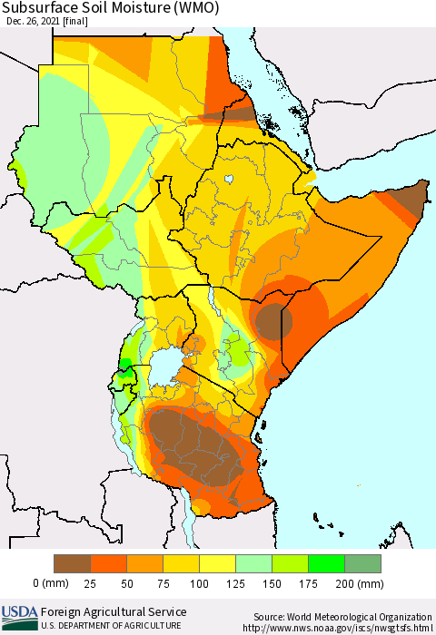 Eastern Africa Subsurface Soil Moisture (WMO) Thematic Map For 12/20/2021 - 12/26/2021