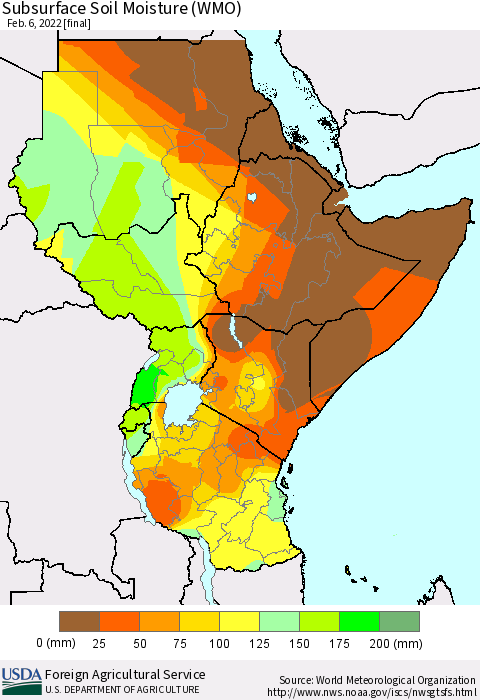 Eastern Africa Subsurface Soil Moisture (WMO) Thematic Map For 1/31/2022 - 2/6/2022
