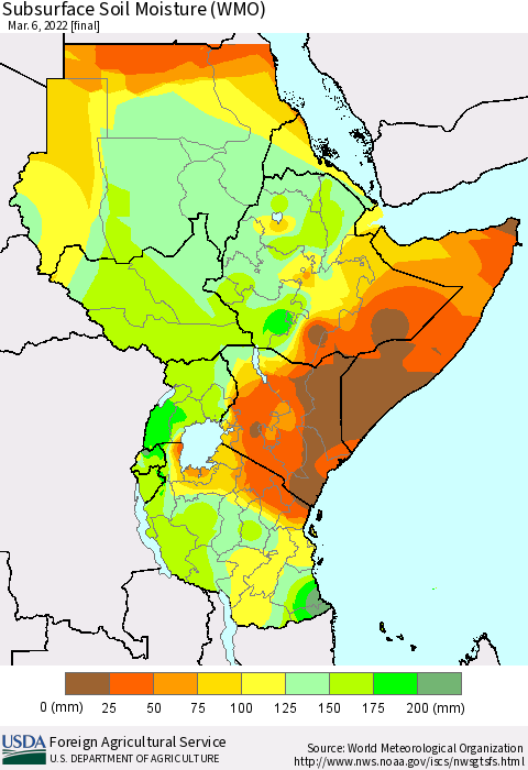 Eastern Africa Subsurface Soil Moisture (WMO) Thematic Map For 2/28/2022 - 3/6/2022