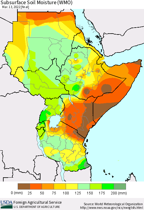 Eastern Africa Subsurface Soil Moisture (WMO) Thematic Map For 3/7/2022 - 3/13/2022