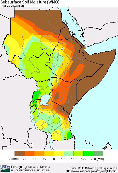 Eastern Africa Subsurface Soil Moisture (WMO) Thematic Map For 3/14/2022 - 3/20/2022