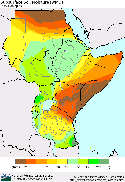 Eastern Africa Subsurface Soil Moisture (WMO) Thematic Map For 3/28/2022 - 4/3/2022