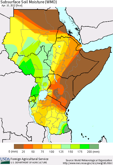 Eastern Africa Subsurface Soil Moisture (WMO) Thematic Map For 4/4/2022 - 4/10/2022