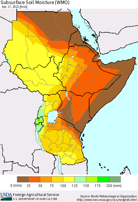 Eastern Africa Subsurface Soil Moisture (WMO) Thematic Map For 4/11/2022 - 4/17/2022