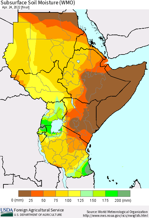 Eastern Africa Subsurface Soil Moisture (WMO) Thematic Map For 4/18/2022 - 4/24/2022