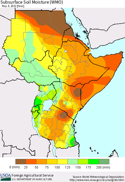 Eastern Africa Subsurface Soil Moisture (WMO) Thematic Map For 5/2/2022 - 5/8/2022