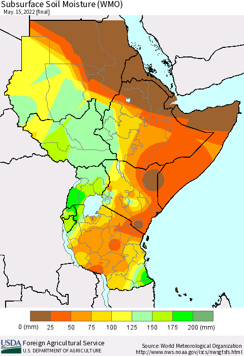 Eastern Africa Subsurface Soil Moisture (WMO) Thematic Map For 5/9/2022 - 5/15/2022