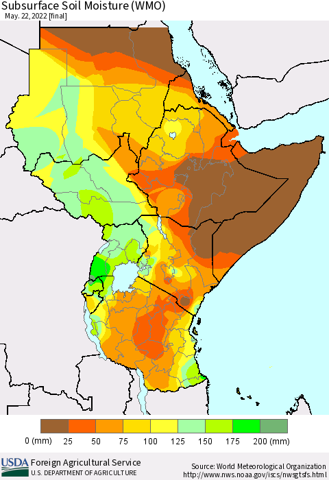 Eastern Africa Subsurface Soil Moisture (WMO) Thematic Map For 5/16/2022 - 5/22/2022