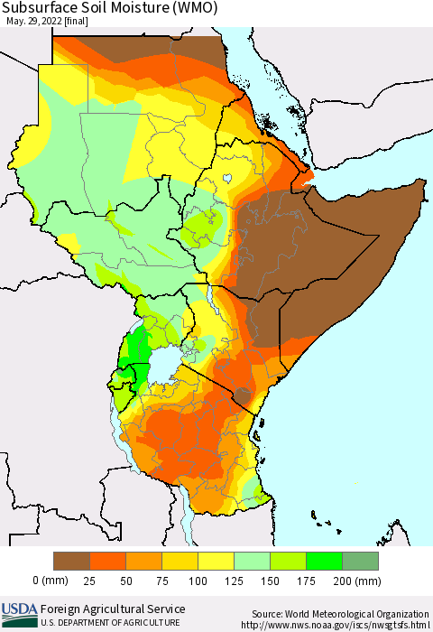 Eastern Africa Subsurface Soil Moisture (WMO) Thematic Map For 5/23/2022 - 5/29/2022