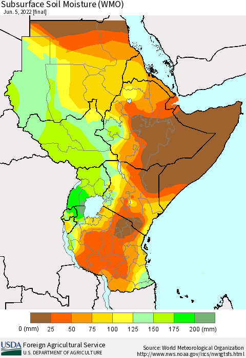 Eastern Africa Subsurface Soil Moisture (WMO) Thematic Map For 5/30/2022 - 6/5/2022