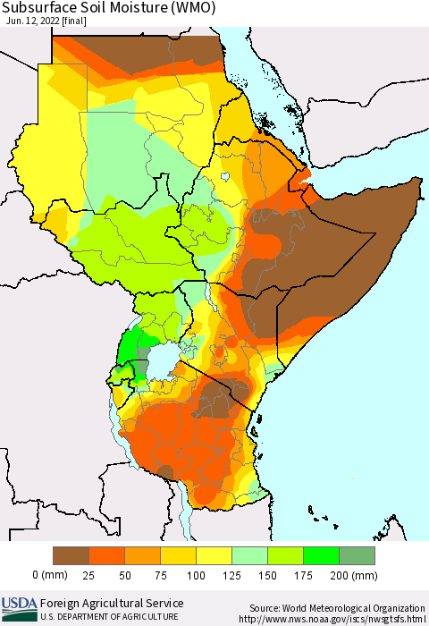 Eastern Africa Subsurface Soil Moisture (WMO) Thematic Map For 6/6/2022 - 6/12/2022