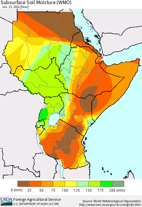 Eastern Africa Subsurface Soil Moisture (WMO) Thematic Map For 6/13/2022 - 6/19/2022