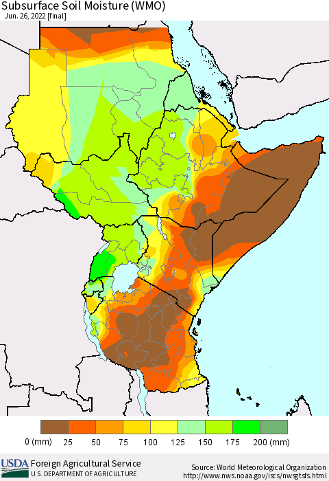 Eastern Africa Subsurface Soil Moisture (WMO) Thematic Map For 6/20/2022 - 6/26/2022