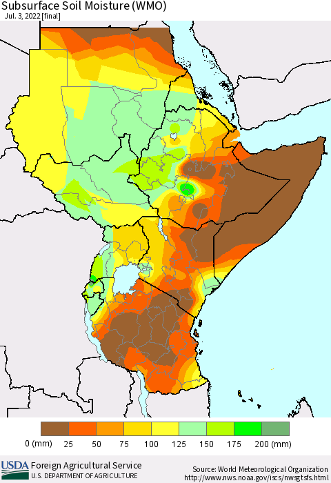 Eastern Africa Subsurface Soil Moisture (WMO) Thematic Map For 6/27/2022 - 7/3/2022